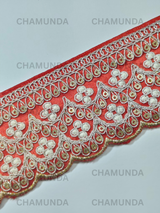 Red Embroidered Lace Border Trim | 2 Inch Width | Decorative Fabric Lace
