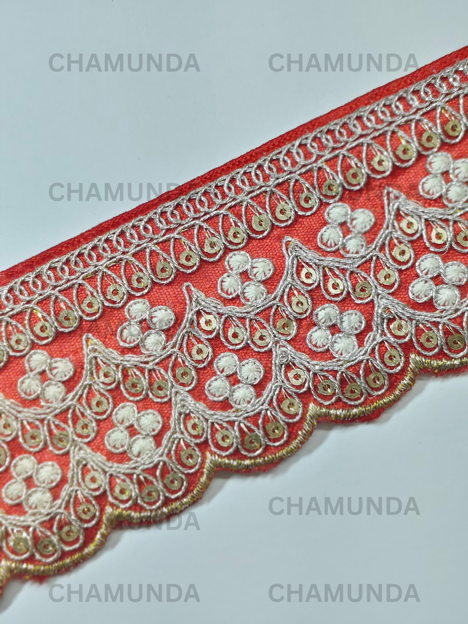 Red Embroidered Lace Border Trim | 2 Inch Width | Decorative Fabric Lace