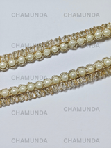 Pearl Lace Trim | Gold Border | Designer