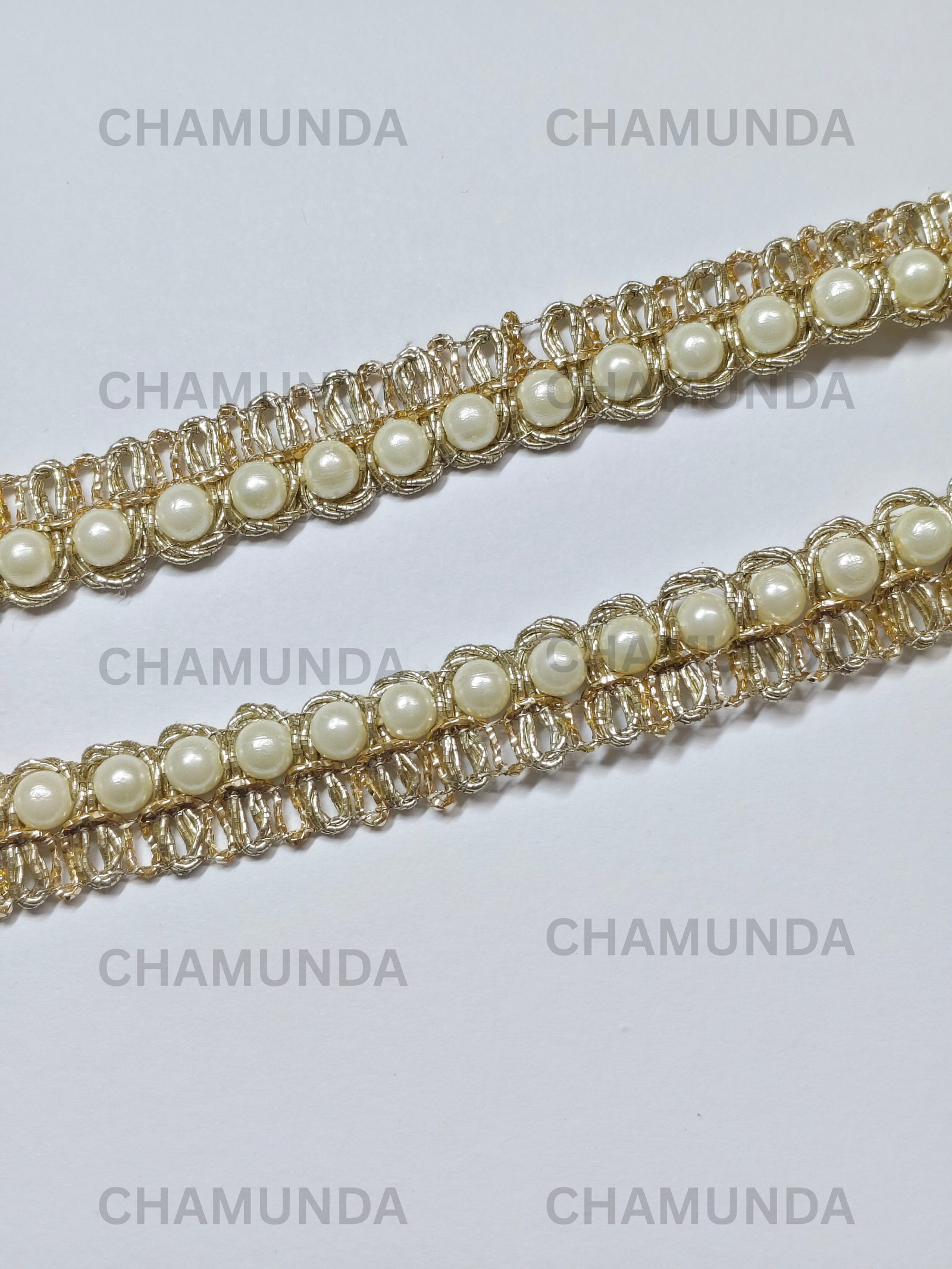 Pearl Lace Trim | Gold Border | Designer