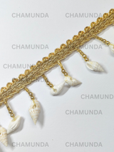 White Cowrie Shell Lace Border trim with gold finish | Decorative