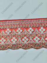 Red Embroidered Lace Border Trim | 2 Inch Width | Decorative Fabric Lace