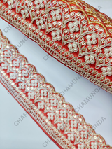 Red Embroidered Lace Border Trim | 2 Inch Width | Decorative Fabric Lace