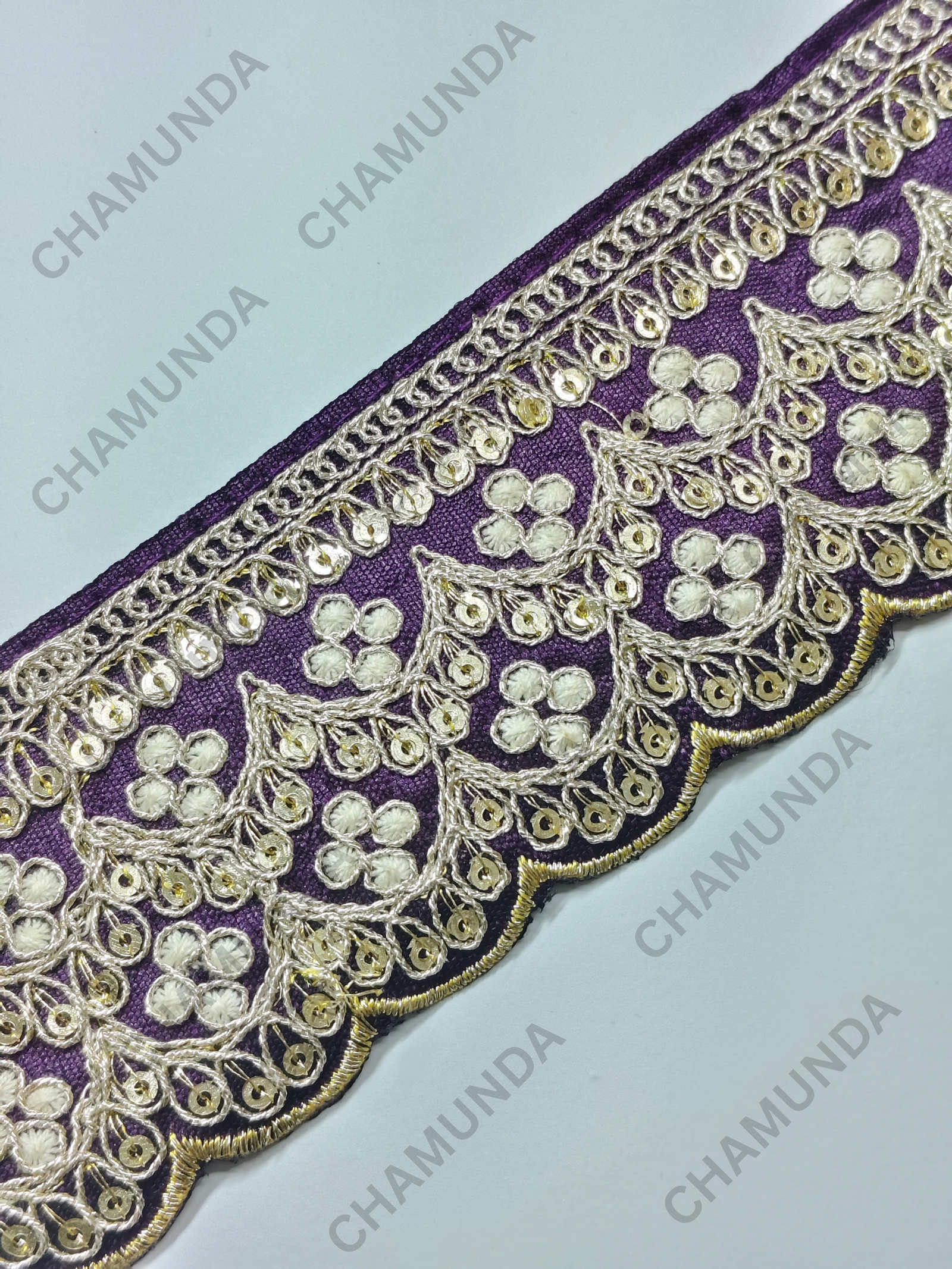 Purple Embroidered Lace Border Trim | 2 Inch Width | Decorative Fabric Lace