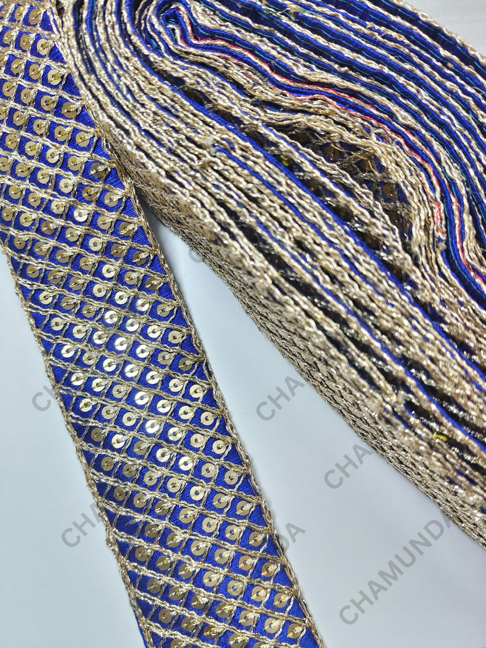 Blue Sequins Lace Border