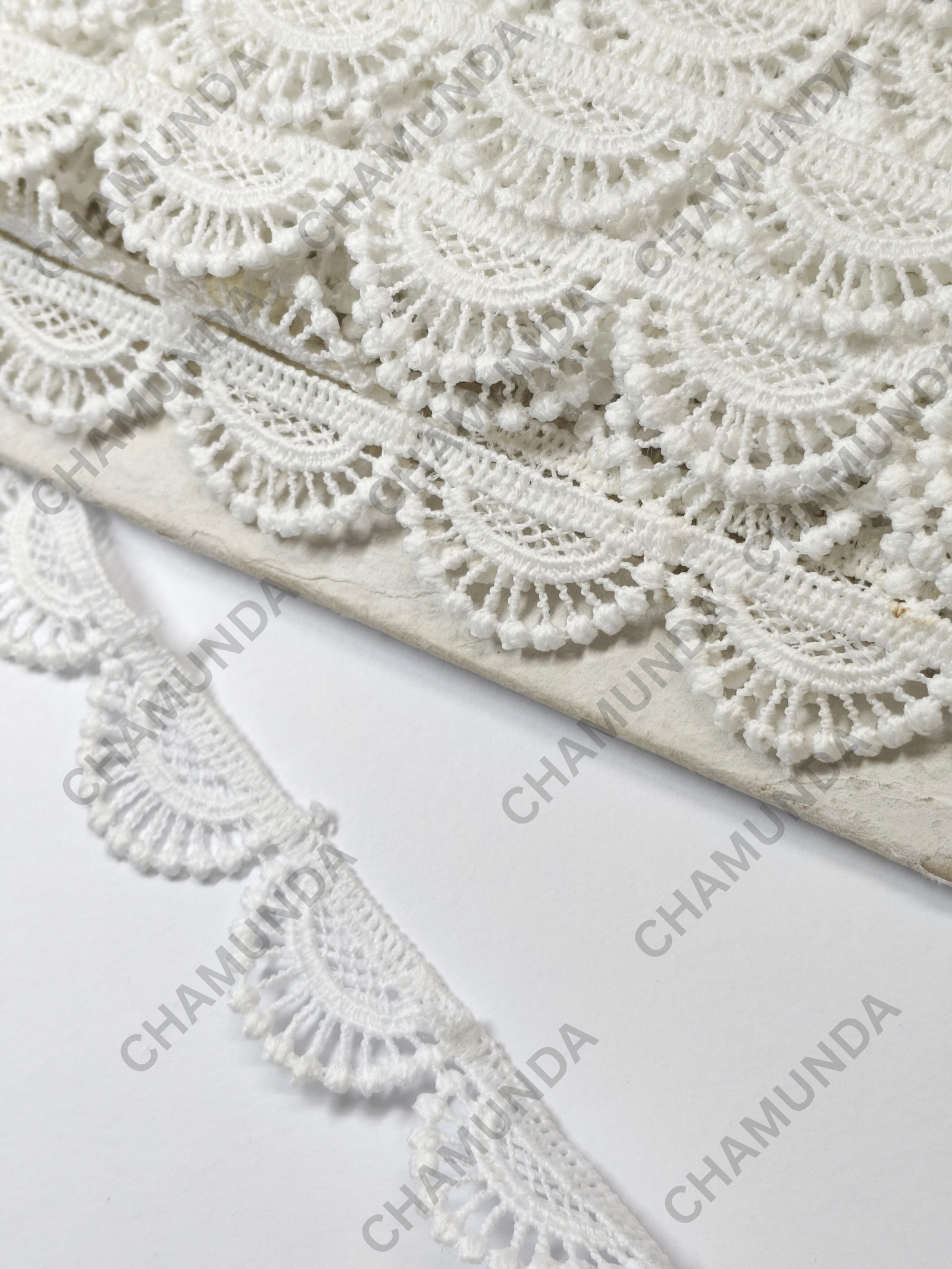 White Scalloped Polyester GPO Lace Trim