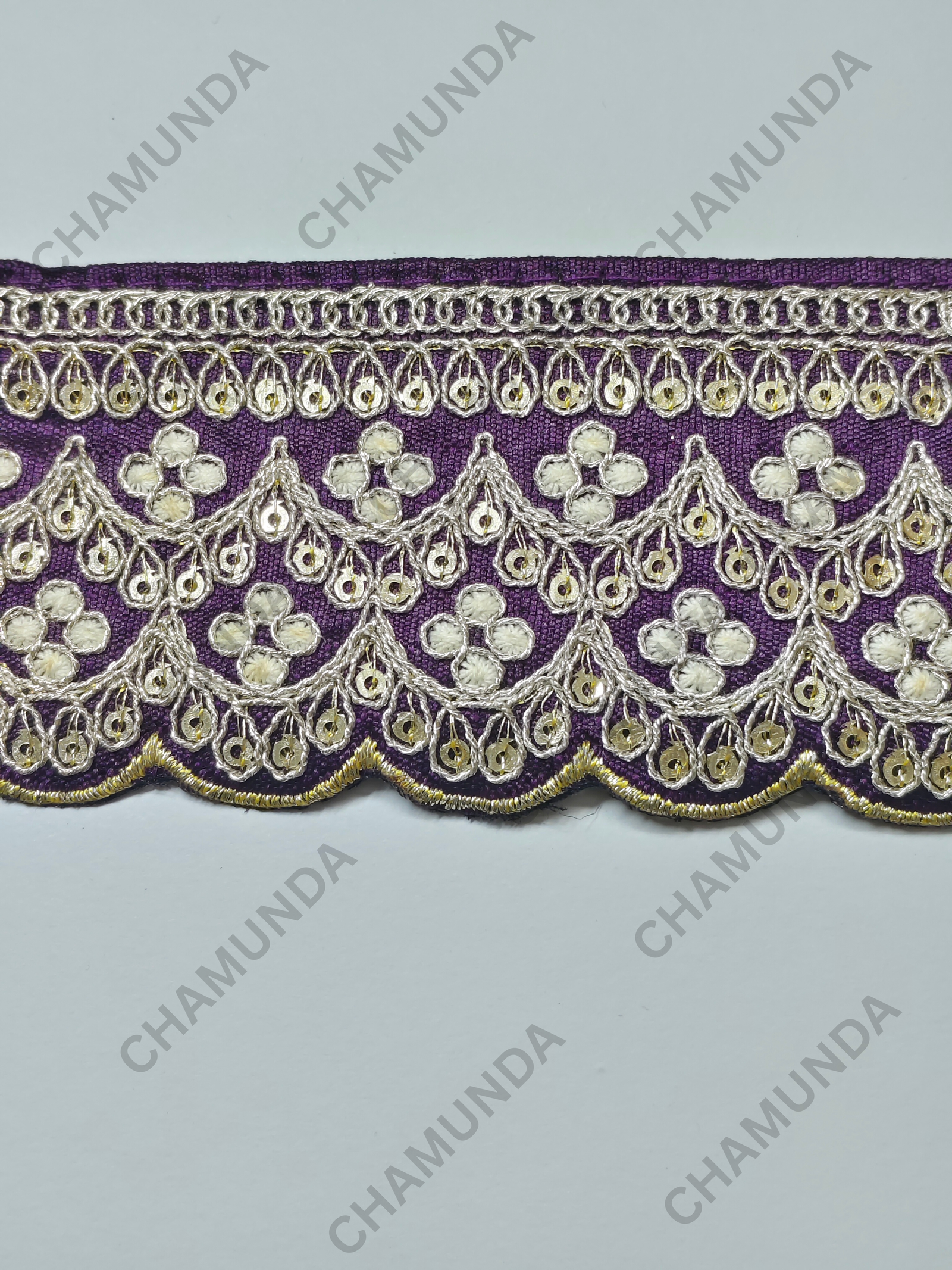 Purple Embroidered Lace Border Trim | 2 Inch Width | Decorative Fabric Lace