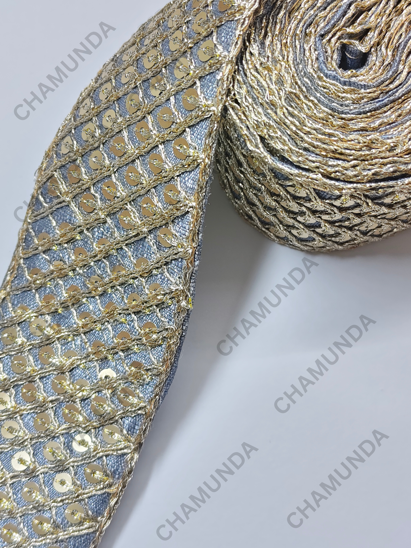Grey Sequins Lace Border