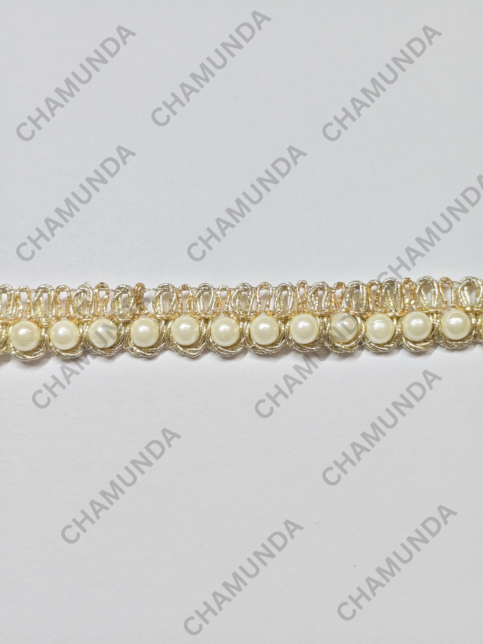 Pearl Lace Trim | Gold Border | Designer