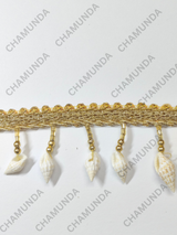 White Cowrie Shell Lace Border trim with gold finish | Decorative