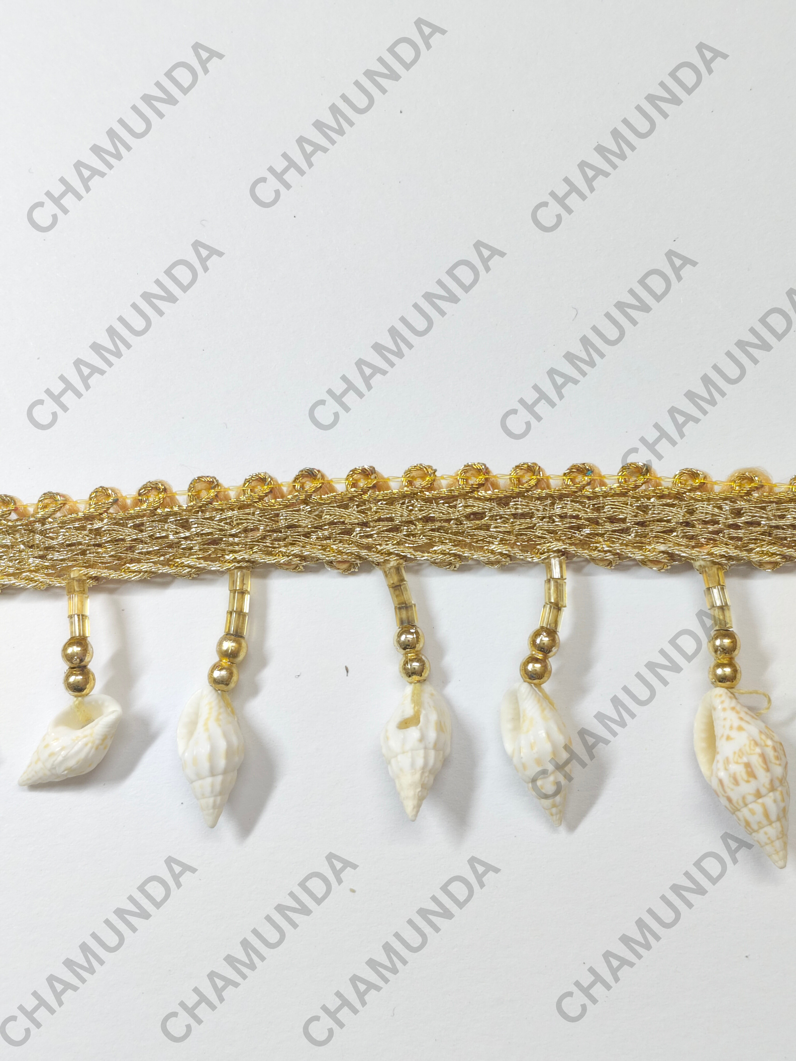 White Cowrie Shell Lace Border trim with gold finish | Decorative