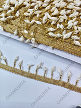 White Cowrie Shell Lace Border trim with gold finish | Decorative