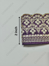 Purple Embroidered Lace Border Trim | 2 Inch Width | Decorative Fabric Lace