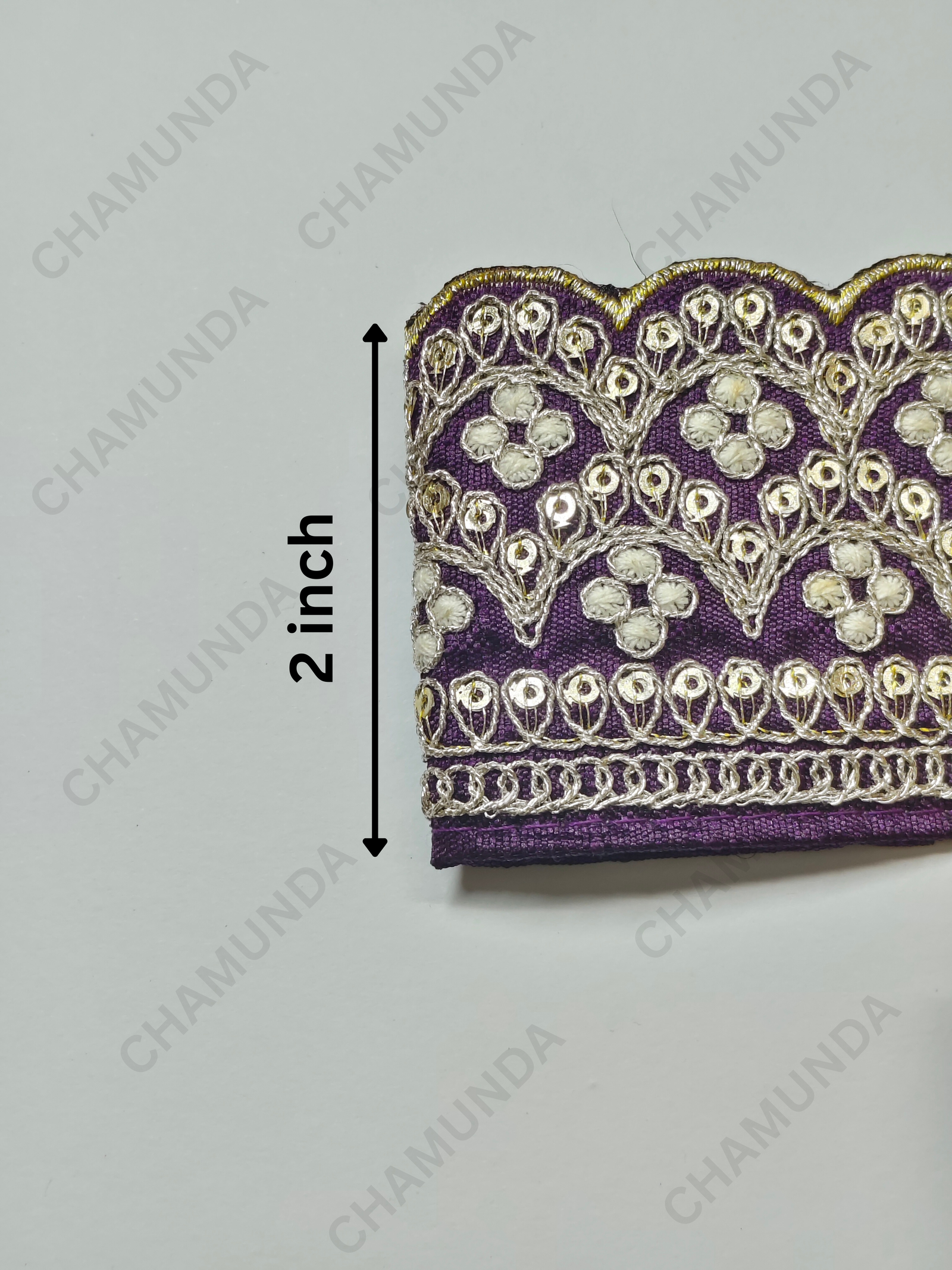 Purple Embroidered Lace Border Trim | 2 Inch Width | Decorative Fabric Lace