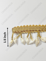 White Cowrie Shell Lace Border trim with gold finish | Decorative