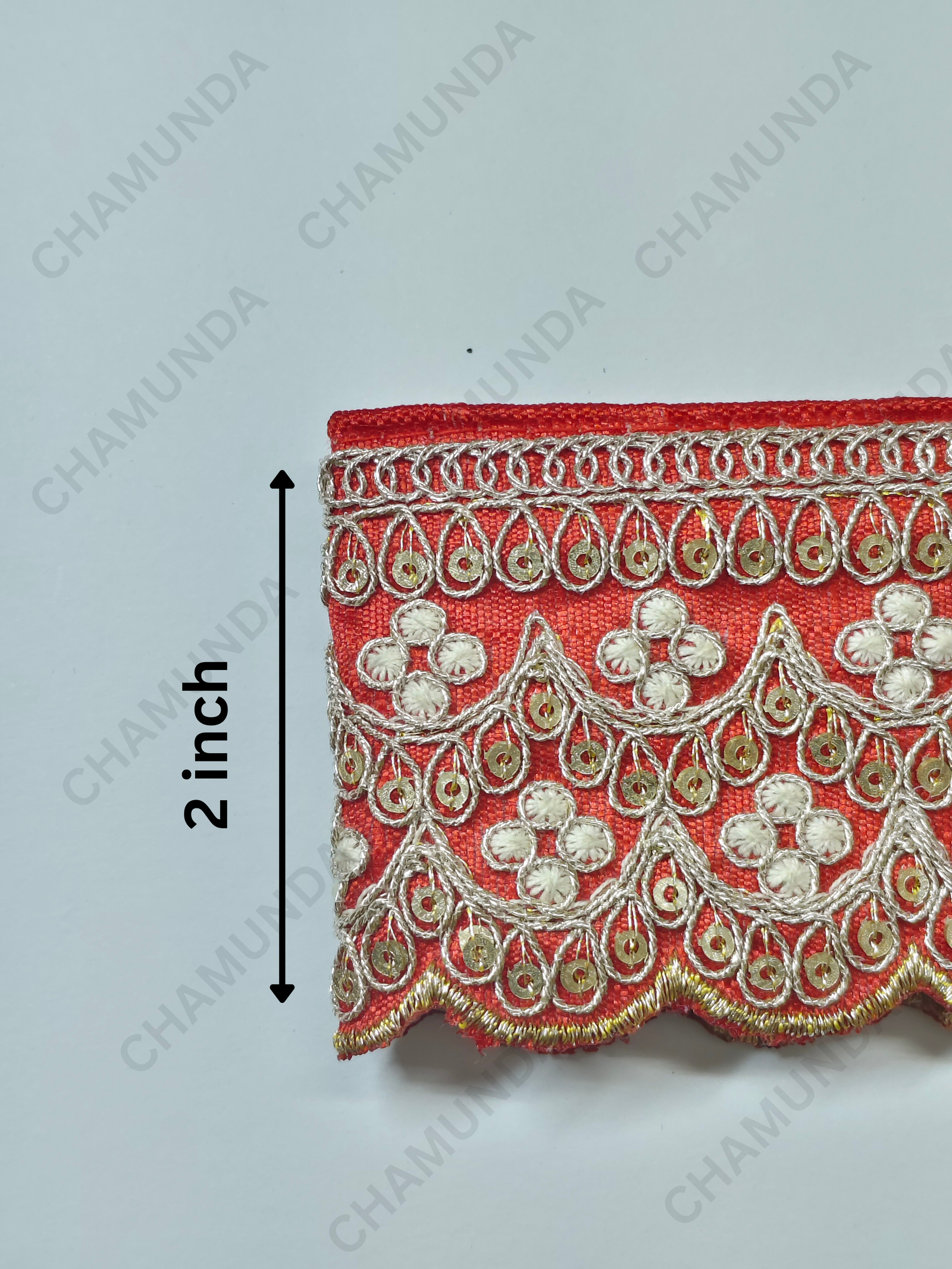 Red Embroidered Lace Border Trim | 2 Inch Width | Decorative Fabric Lace